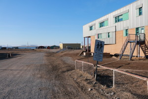 School crosswalk for Kugluktuk Elementary School, the same as the crosswalks 2200 miles away back in St. Louis. Traffic includes trucks, quads, and bikes and the school year extends from August through June.