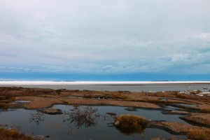 Coronation Bay and the many islands surrounded by ice. The thunderstorm moves north on the horizon (Photo credit: John Kelly)