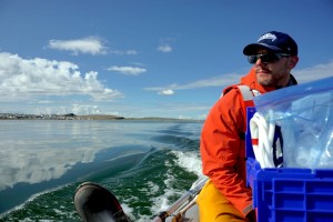 Matt taking the boat to the other sampling spot. (Photo credit: Robie Macdonald)