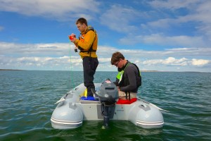 Recording data from the CTD to get a picture of the water temperature, depth, and salinity. (Photo credit: Robie Macdonald)